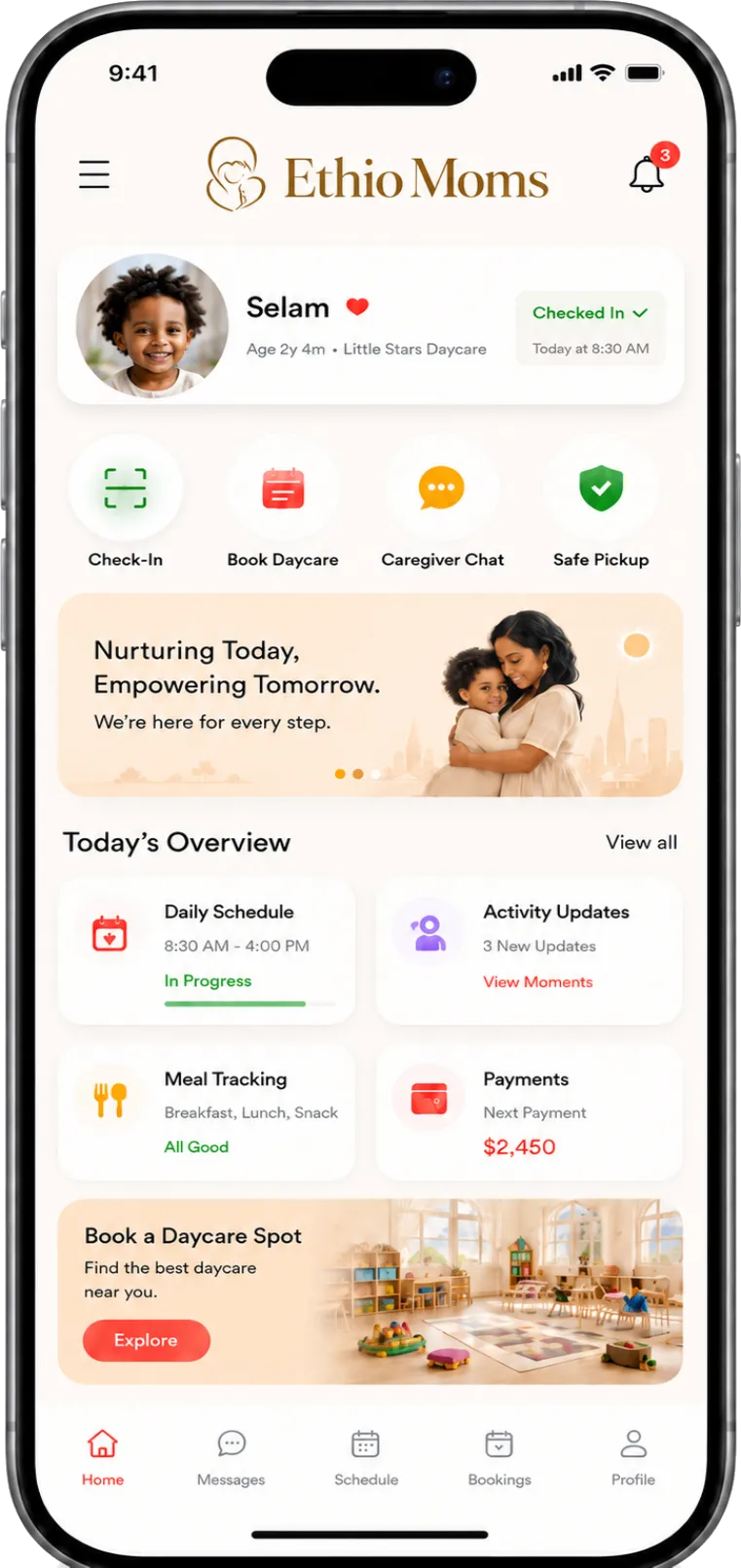 Ethio Moms iOS app mockup