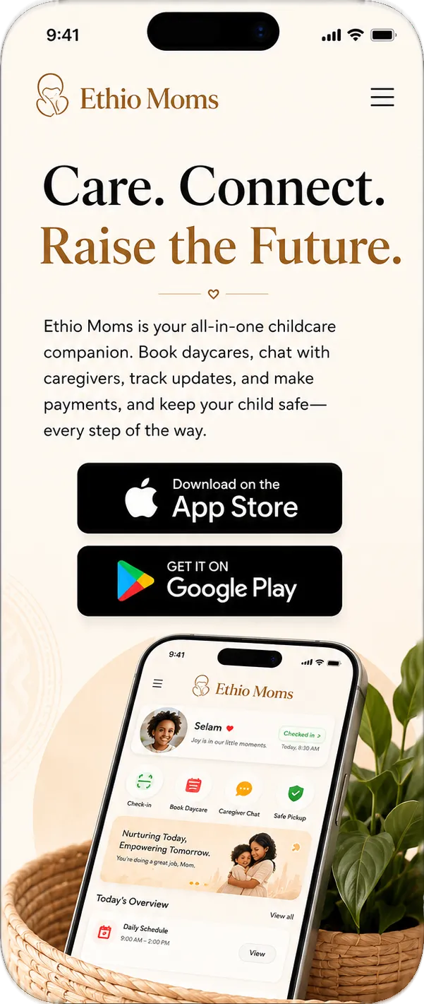 Ethio Moms marketing website mockup